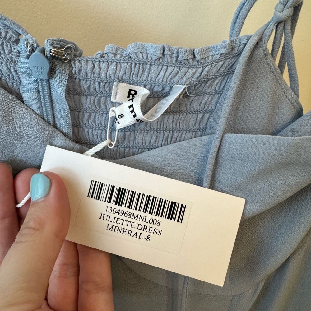 NWT Reformation Blue Juliette Dress Spaghetti Strap Leg Slit - Picture 3 of 5
